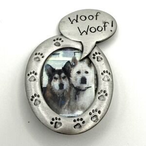 JJ Brooch Picture Frame Silver Tone Dog Paw Print Woof Woof Add Your Own Photo